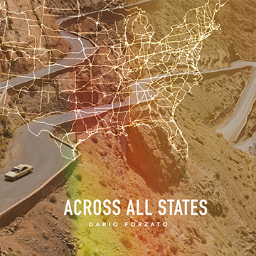 A car driving along a windy, deserted road with an image of a map overlaid